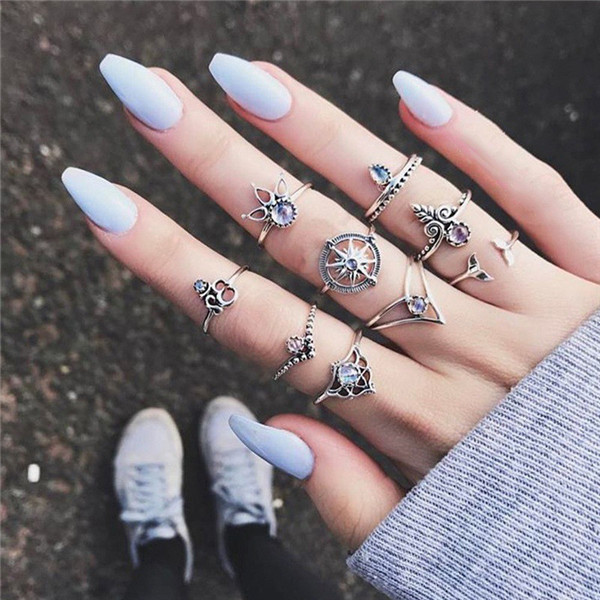 Bohemian Gold Vintage Rings Snake Heart Crystal Ring Set Women Charm Joint Ring Party Wedding Fashion Jewelry Gifts
