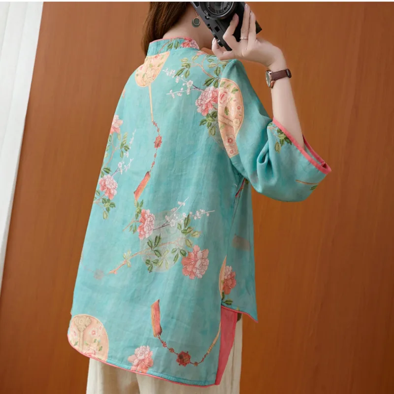 Chinese Vintage Women Blouse Traditional Clothing Print Hanfu Tops Summer Blusas Elegant Loose Female Shirt Ropa Mujer