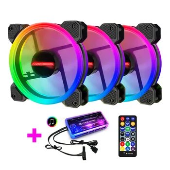 

3pcs Radiator CPU PC RGB Case Fan With Control Hub Music Rhythm 120mm 5V 3pin Quiet Speed Adjustable Computer Cooling Gaming