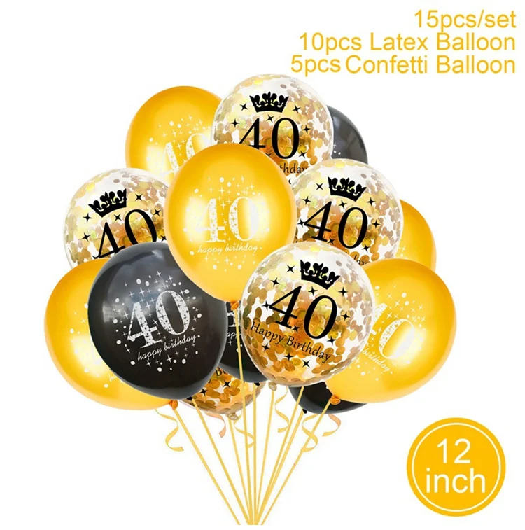 40 balloon Set HUIRAN Черное золото 30th 40th 50th День Рождения украшения для взрослых 30 40 50 Happy Birhtday Декор события партия поддерживает поставки - Цвет: 40 balloon Set