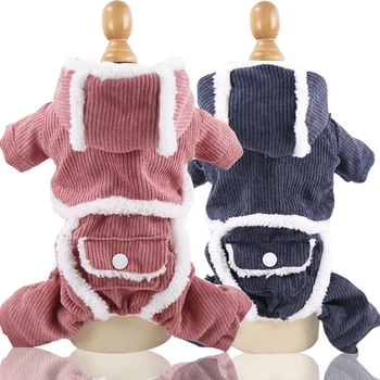 

2019 New Dog Clothes For Small Dogs Pet Thickened Four-legged Cotton Coat Autumn Winter Warm Outfit Clothes Solid Color Hoodies