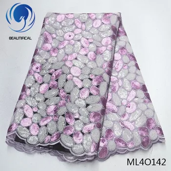 

BEAUTIFICAL african lace fabrics Fashion style nigerian organza lace with sequins and beads fabric for dress 5yards ML4O142