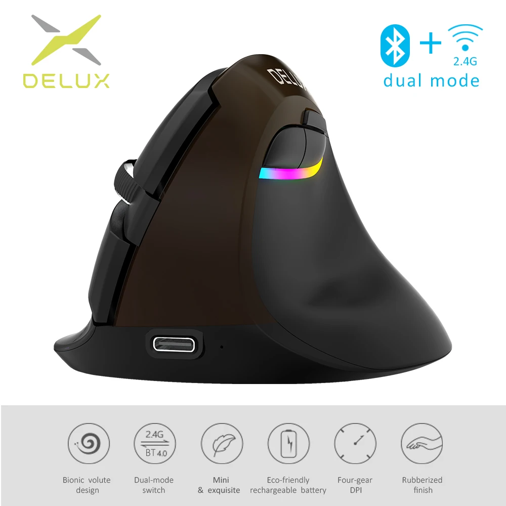 Эргономичная мышь Delux M618Mini Jet беспроводная Вертикальная Bluetooth USB 2 4 ГГц