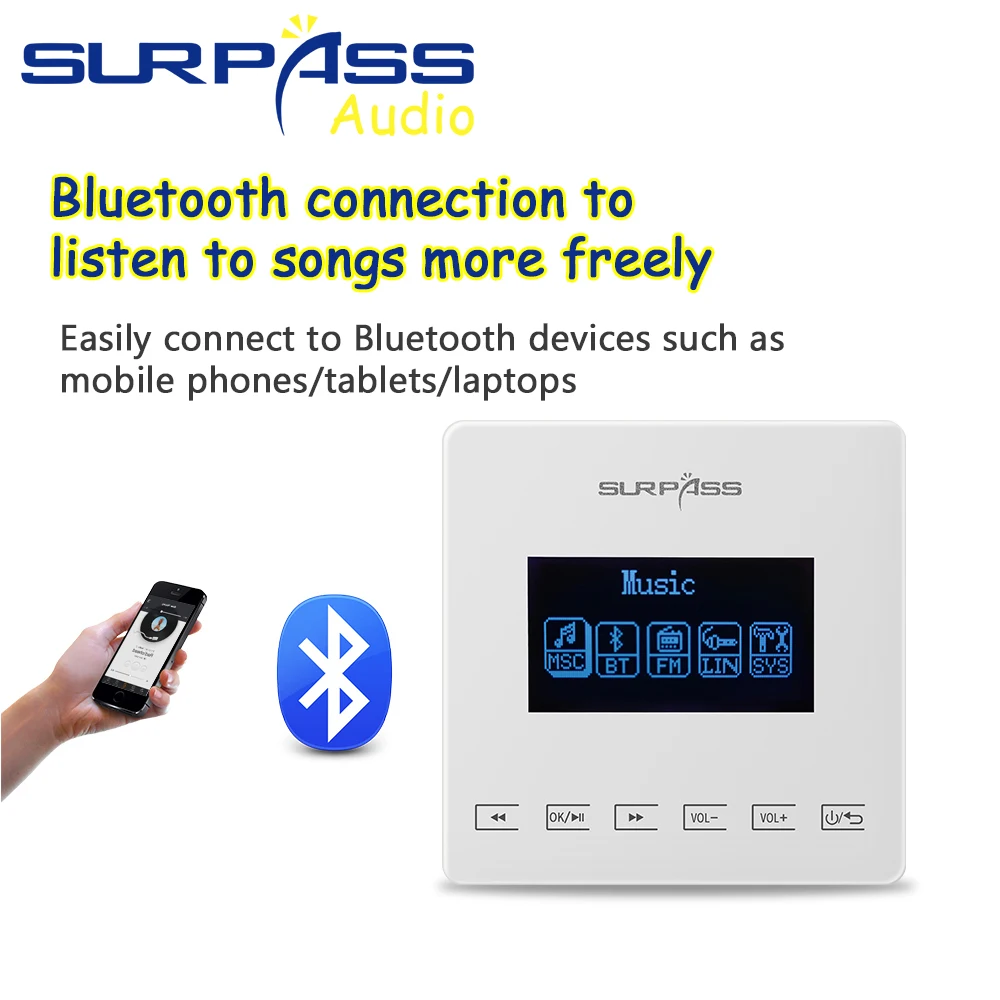 US $129.20 Smart In Wall Amplifier Bluetooth Fm Audio HiFi Stereo Sound PA Ceiling Speaker Background Music Player Kit Home Theater System