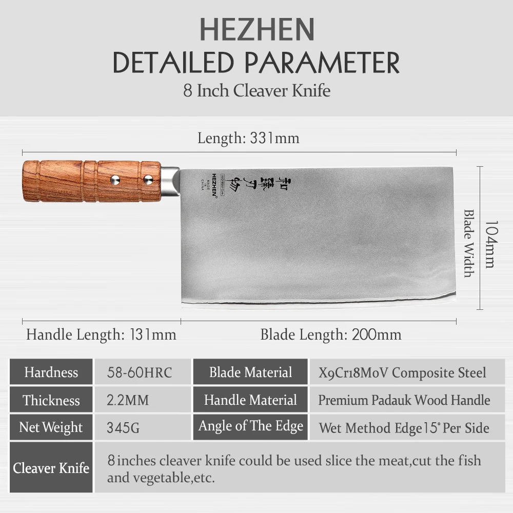 HEZHEN 8 Inches Slice Knife Stainless Steel Chinese Handmade High Quality Cook KnifeKitchen Chef Knives Razor Sharp