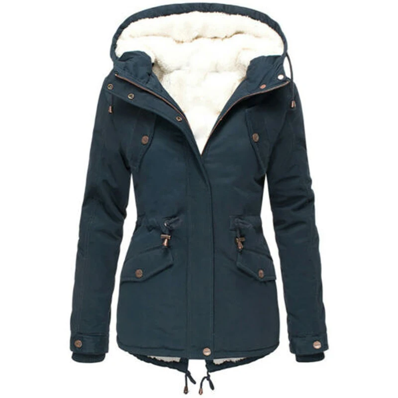 

2021 New Fashion Jacket Hooded Parka Coat Winter Jacket Womens with Drawstring Pockets Plus Velvet Thick Warm Womens Down Jacket