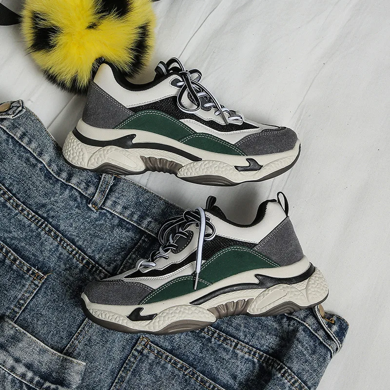 

2019 Autumn & Winter New Style Thick Bottomed Dad Shoes Women's Versatile INS Trendy Shoes Casual Sports Shoes Small Teeth D'lit