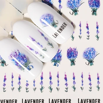 

1 Sheet Flower Series Water Decal Nails Lavender Colorful Flower Leaf Nail Art Transfer Sticker for Nail Art Decoration