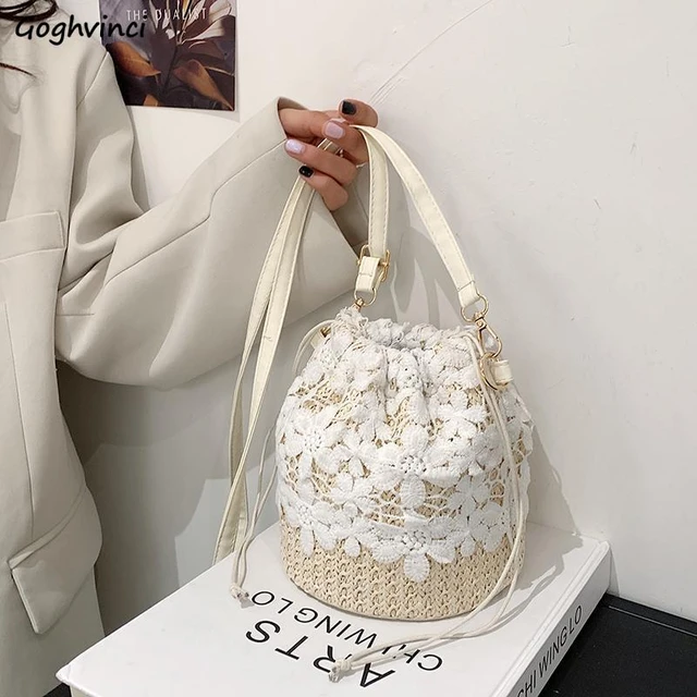 Fashion Crossbody Bag Drawstring Flower Bucket Bag Woven Straw Bag Summer  Messenger Bag Shoulder Bag Handbags All-match - AliExpress
