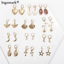 Ingemark корейские милые Висячие серьги из натуральной раковины, богемные висячие серьги в форме сердца, морской раковины, цветов, летние ювелирные изделия для ушей