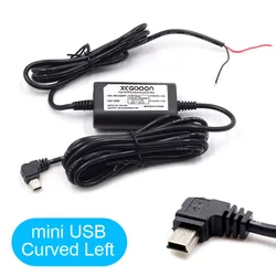 Universal Car Charge Cable with USB Hardwire Cord for Dash Cams and DVRs - DC 12V to 5V 2A (Mini Curved Left)