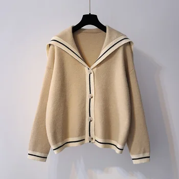 

preppy style knitted women sweater and cardigan winter new turn-down collar long-sleeved casual female outwear coat tops