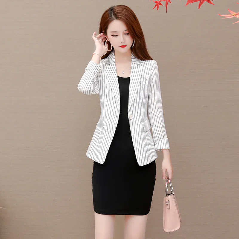 

Stripes Small Suit Autumn WOMEN'S Dress 2019 New Style Korean-style Western Style Short Slim Fit Long Sleeve Versatile Suit Coat