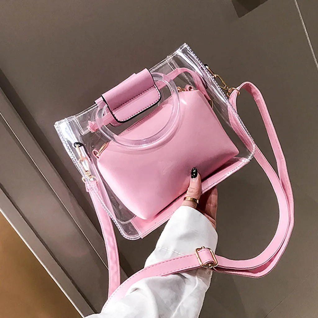 Femme sac à main 2PC gelée Transparent Messenger 2019 nouveau Portable épaule bolso mujer torebka damska shopper sac main #40