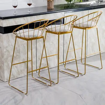 

Bar chair Nordic iron art simple and stylish backrest net red dining chair high clothing store stool photo