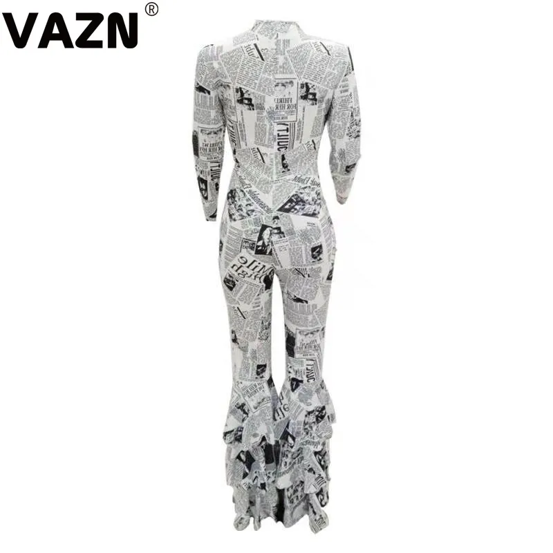 VAZN FST7055 Топ дизайн Осень сексуальная леди 3 цвета длинный комбинезон полный рукав cascadinr оборками брюки комбинезон обтягивающий комбинезон