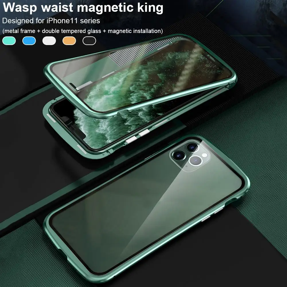 Магнитный чехол Адсорбция мобильного телефона металлический каркас двойное закаленное стекло чехол для IPhone 11 Pro Max