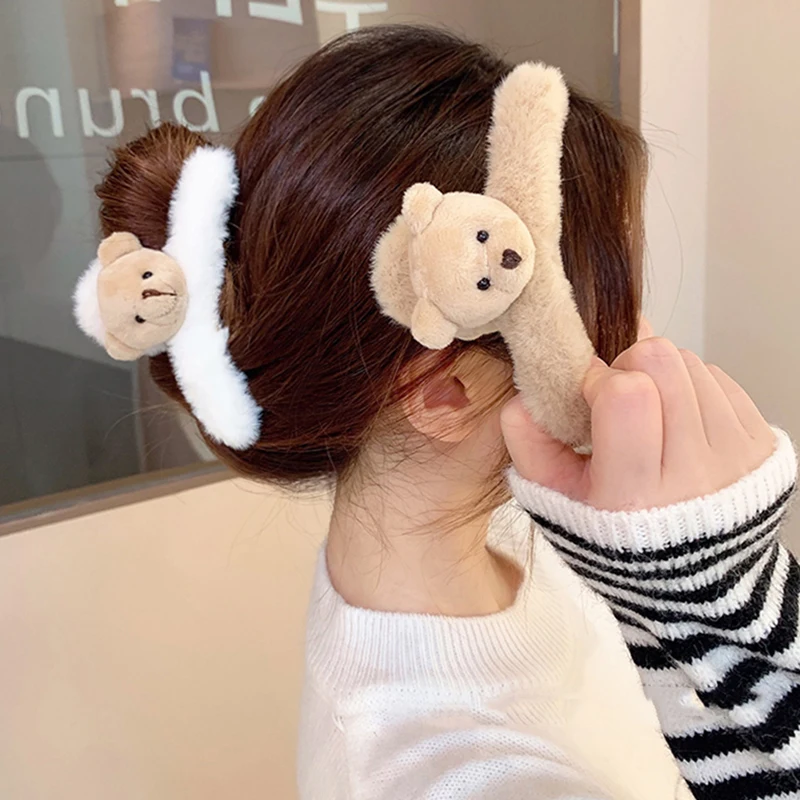 Aliexpress Autumn Winter Cute Bear Hair Clip for Women Girls Plush Hair Side Clips Elegant Temperament Plush