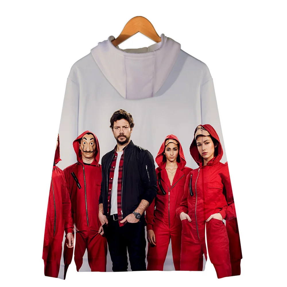 Модные унисекс крутые толстовки с капюшоном на молнии с 3D принтом сериал La casa de papel Money Heist House Of PAPER Свободная одежда