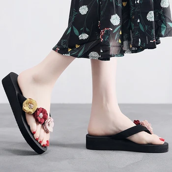 

Adisputent Fashion Bohemian Flop Beading Wedges Beach Slippers Shoes Women Torridity -Slip Heels Slides 2020 Summer Shoes