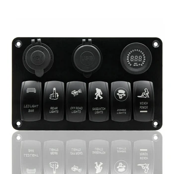 

6 Gang LED Rocker Switch Panel Breaker Circuit For RV Car Marine Boat Accessory Heavy Duty Aluminium Metal Panel