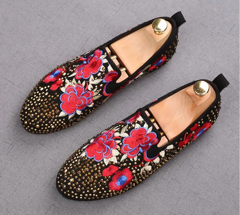 Модные свадебные туфли для вечеринки мужские мокасины ручной работы бархатные туфли с вышивкой Мужские модельные туфли для мужчин
