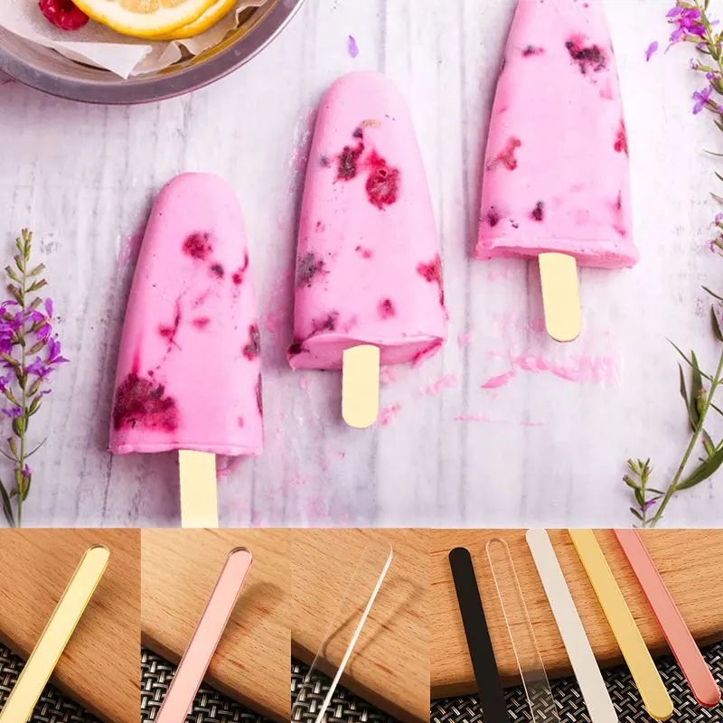 10pcs Acrylic Ice Cream Sticks 3mm Summer Popsicle Sticks Kitchen Handmade DIY Cake Stick