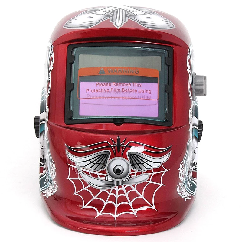 

Quality Welding Mask Helmet Solar Automatic Welding (Use Solar Energy for Refill) Red Skull and Spider web Protective Accessory
