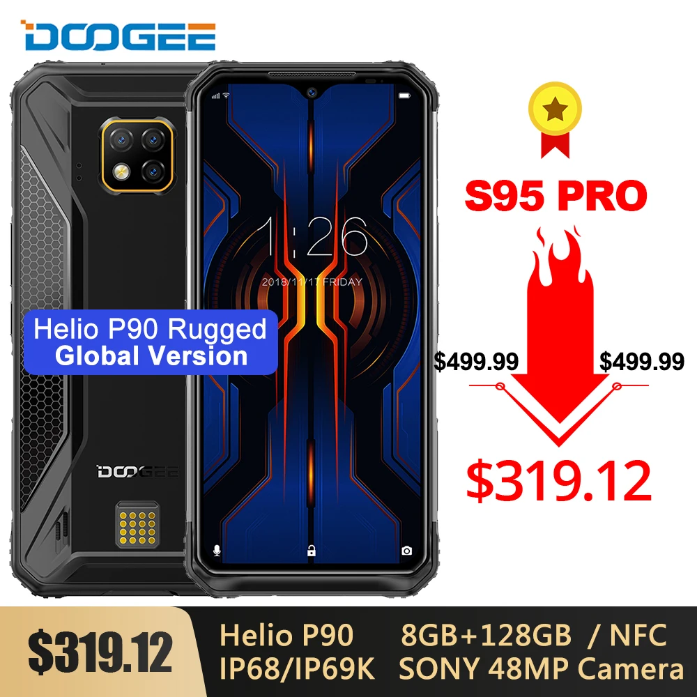Смартфон DOOGEE S95 Pro 8 + 256/128 гб 6 3 дюйма Helio P90 5150 ма · ч 48 мп Android 9 0 NFC|Смартфоны| |