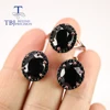 Natural Black Spinel Jewelry Set oval cut 10*12mm 18.6ct real black gemstone clasp earring ring 925 sterling silver for women ► Photo 2/6