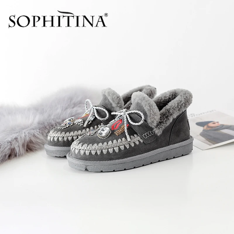 SOPHITINA/Зимняя шерстяная обувь на плоской подошве из высококачественной коровьей замши; удобная Дизайнерская обувь с круглым носком; Новая женская теплая обувь на плоской подошве; PO338