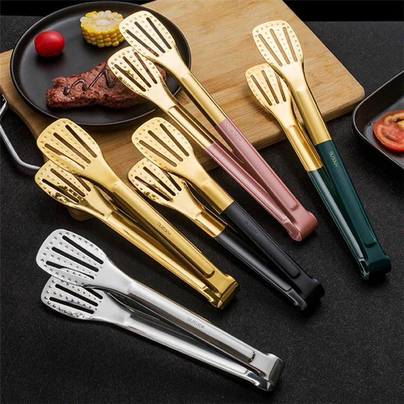 Stainless Steel Food Barbecue Grilling Tongs Heat Resistant Salad Bread Buffet Non-Stick Clip Cooking Clamp Kitchen Accessories