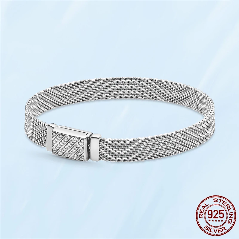 TOP SALE 925 Sterling SILVER Heart Snake Chain Fashion Bracelets For Women Fit Original Pandora Charm Beads Jewelry Gift