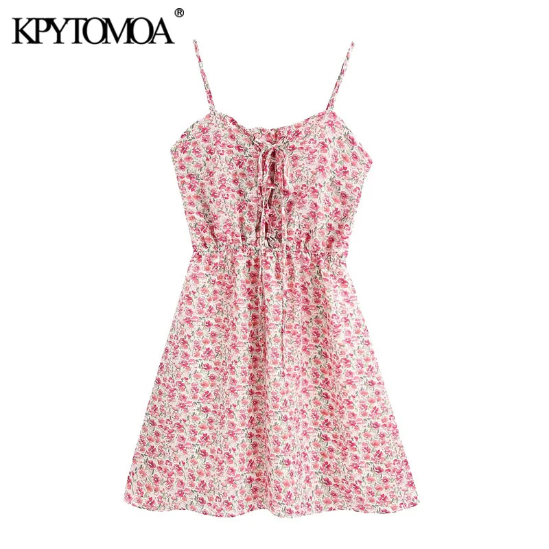 KPYTOMOA Women 2020 Chic Fashion Floral Print Lace-up Mini Dress Vintage Backless Elastic With Lining Female Dresses Vestidos KPYTOMOA Women 2020 Chic Fashion Floral Print Lace-up Mini Dress Vintage Backless Elastic With Lining Female Dresses Vestidos