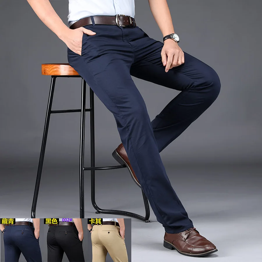 

2019 Spring And Summer New Style Straight-Cut Casual Pants Men Business Elasticity Anti-wrinkle Suit Pants Fashion Loose High-wa