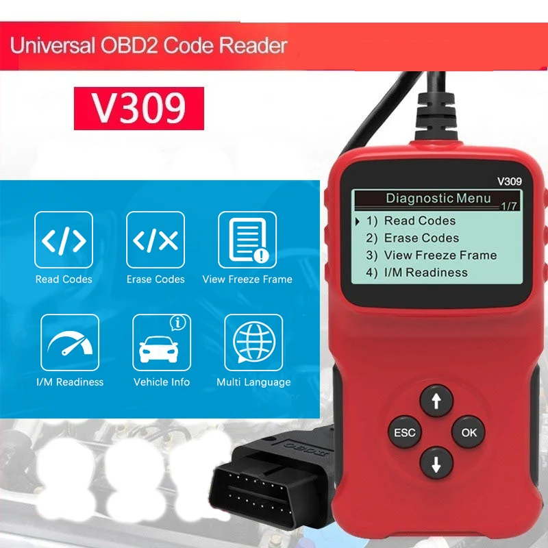 Диагностический сканер OBD2 V309 диагностический OBDII для автомобиля инструмент