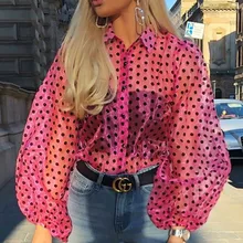 Women Fashion OL Mesh Sheer See-through Blouse Puff Long Sleeve High Street Shirt 2019 New Arrivals