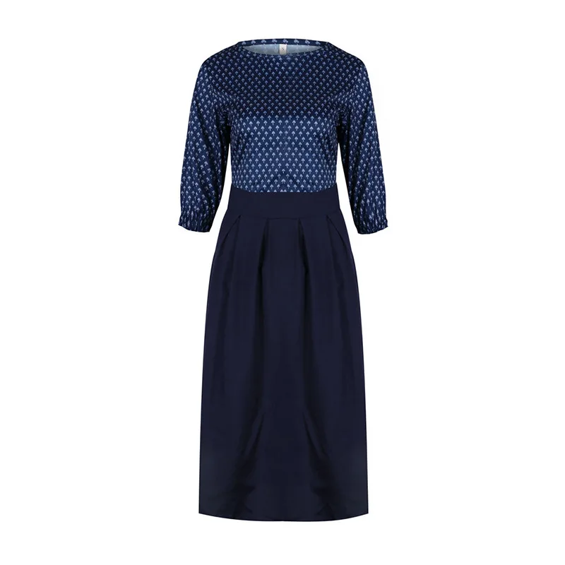 Women vintage dress Casual office a line Dress Round Neck 3/4 Sleeve Polka Dots Printed elegant ladies dresses party