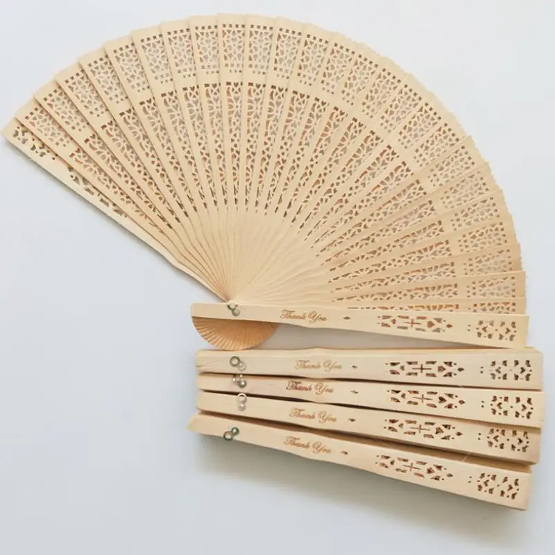 

Customized Wedding Party Gift Decor Favors Chinese Wood Folding Hand Fan With Organza Bag LX8752