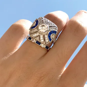 

Women's 925 Silver Ring Blue Topaz Gemstone Ring Engagement Wedding Party Gift Fine Jewelry