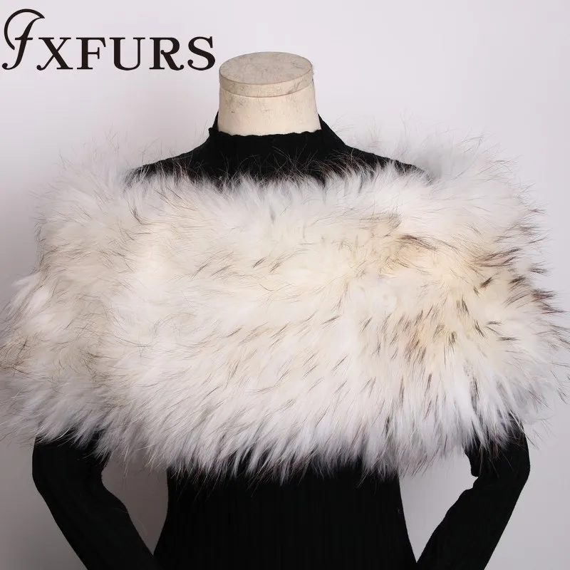 white raccoon fur Новые шарфы из натурального Лисьего меха зимние толстые теплые высококачественные шали натуральный меховой шарф натуральный мех енота пончо Модные женские - Color: white raccoon fur