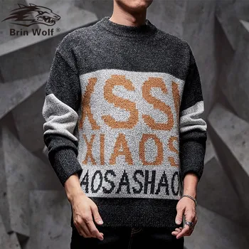 

Brin Wolf Brand 2020 New Fashion Winter Spring Casual Sweater Men Fashion Slim Fit long Sleeve Letter Decoration pullovers