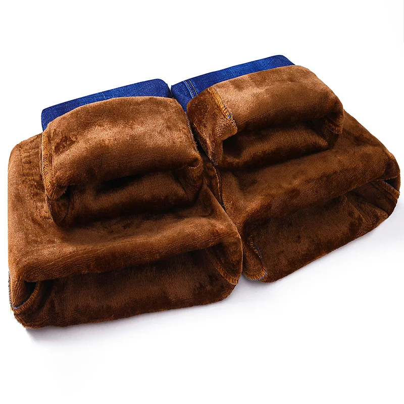 Ceny Zima termiczna ciepłe flanelowe jeansy ze streczem męskie zimowa wysokiej jakości znane marki spodnie polarowe męskie proste uciekają spodnie Jean mężczyzna