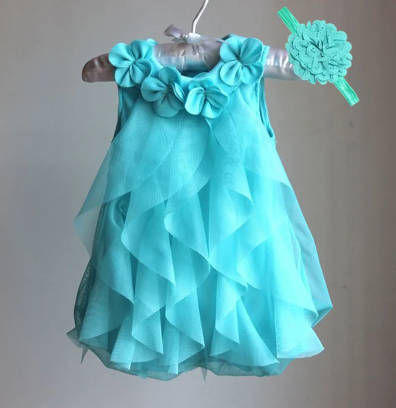 Лето г. платья из шифона для девочек& Vestidos повязка на голову, для дня рождения, 1 предмет одежды для младенцев вечерние Новогоднее платье для малышей