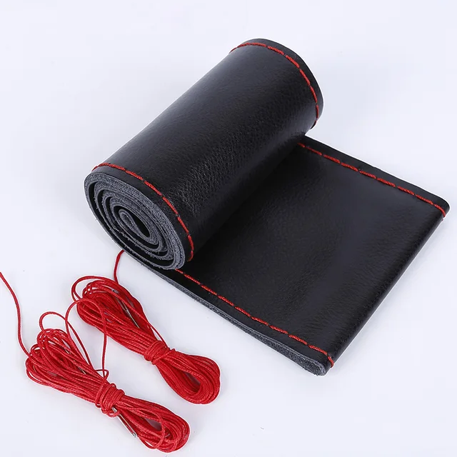 Car Steering Wheel Cover Braid Soft Texture Car Covers With Needles And Thread Artificial Leather Car Styling Covers 1-red and black