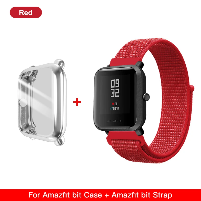 IONCT спортивный нейлоновый ремешок для Xiaomi Amazfit ремешок Bip ремешок для часов Huami Amazfit GTS браслет ремни+ чехол - Цвет: red and case