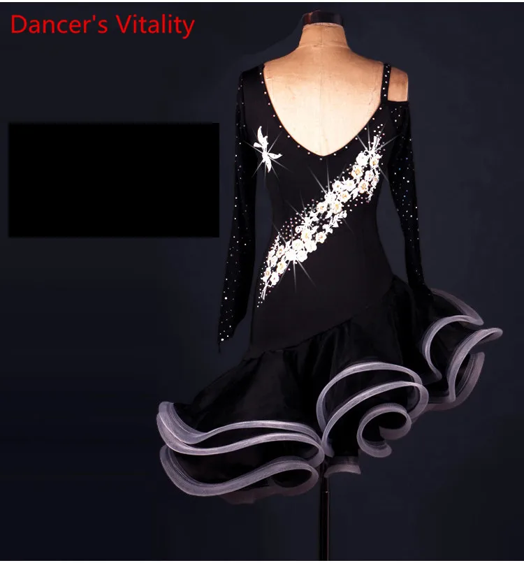Женская одежда для латинских танцев, роскошные камни с длинным рукавом, платье для латинских танцев для девочек, платья для латинских танцев, женское платье для выступлений, XS-6XL