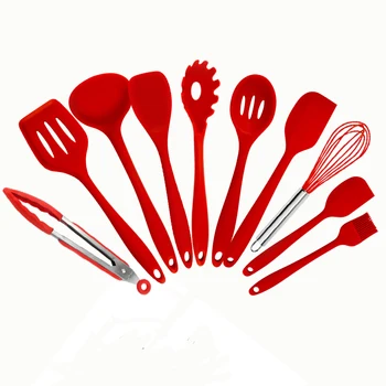 

Non-stick Silicone Kitchen Utensils Set Red Turner Whisk Spatula Food Brush Heat Resistant Kitchen Gadgets Cooking Tools Set