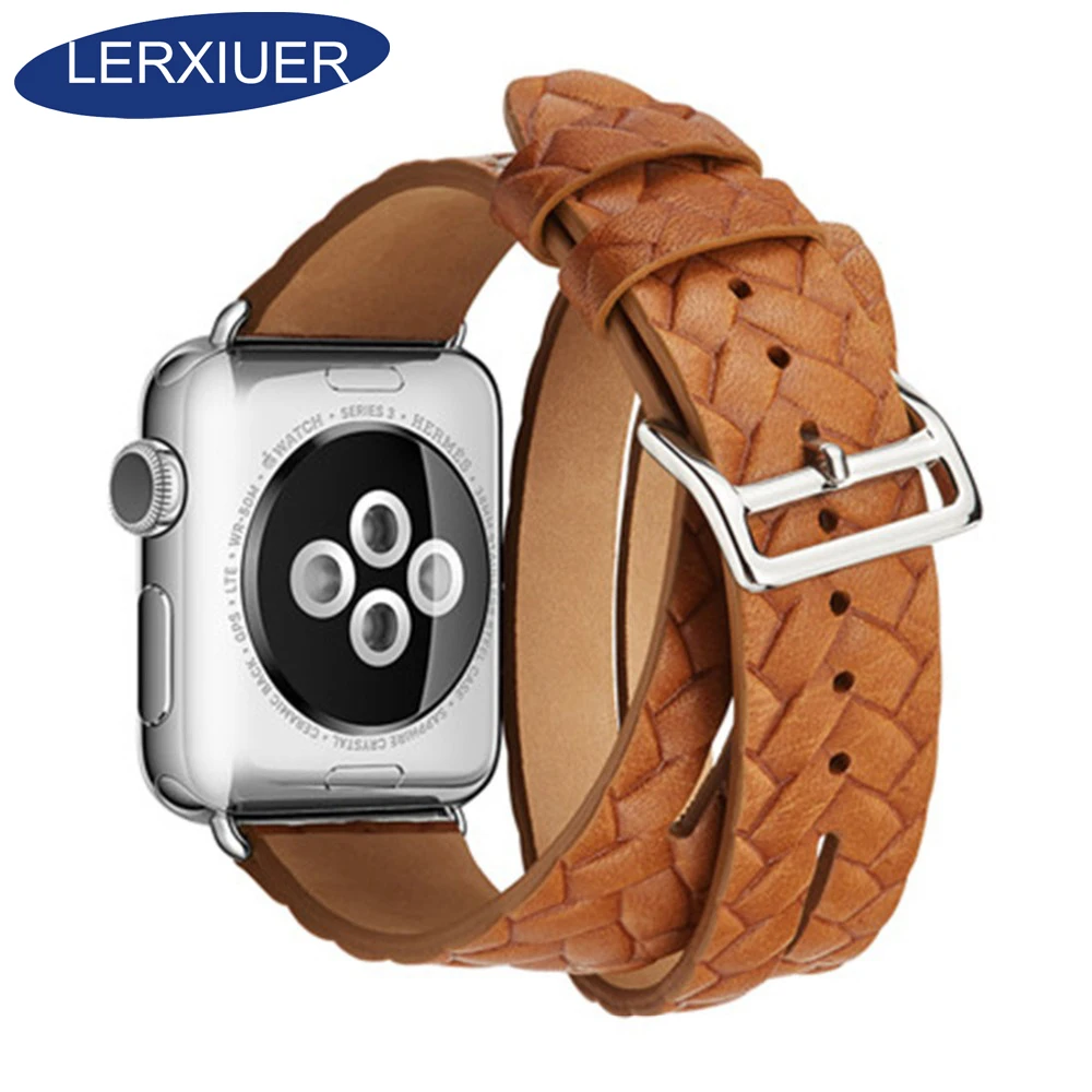 

Lerxiuer Leather Loop For Apple watch band 42mm 38mm Series 3 2 1 wrist bands Bracelet Double Tour watchband for apple watch 5