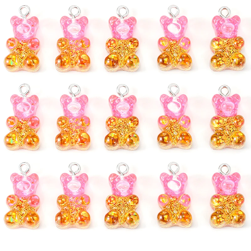 Candy Color Glitter Bear Resin Charms DIY Findings Earrings Keychain Necklace Pendant Jewelry Decor Accessories 10pcs/PACK